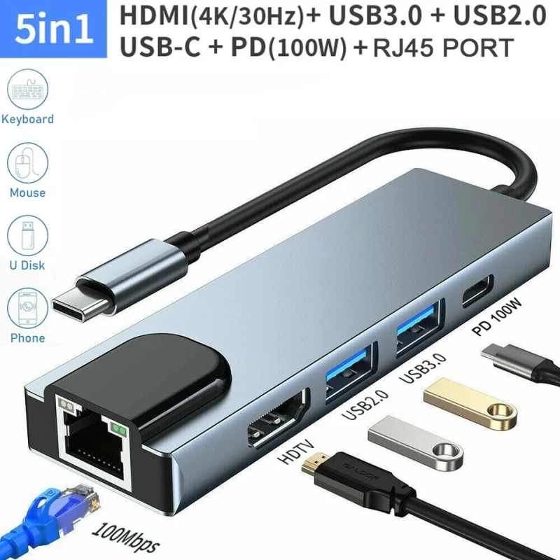 5 IN 1 TO TYPE C HUB + RJ45